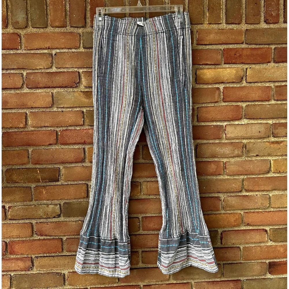 Natural Life Striped Bell Bottom Flare Pants Womens S 100% Cotton Boho